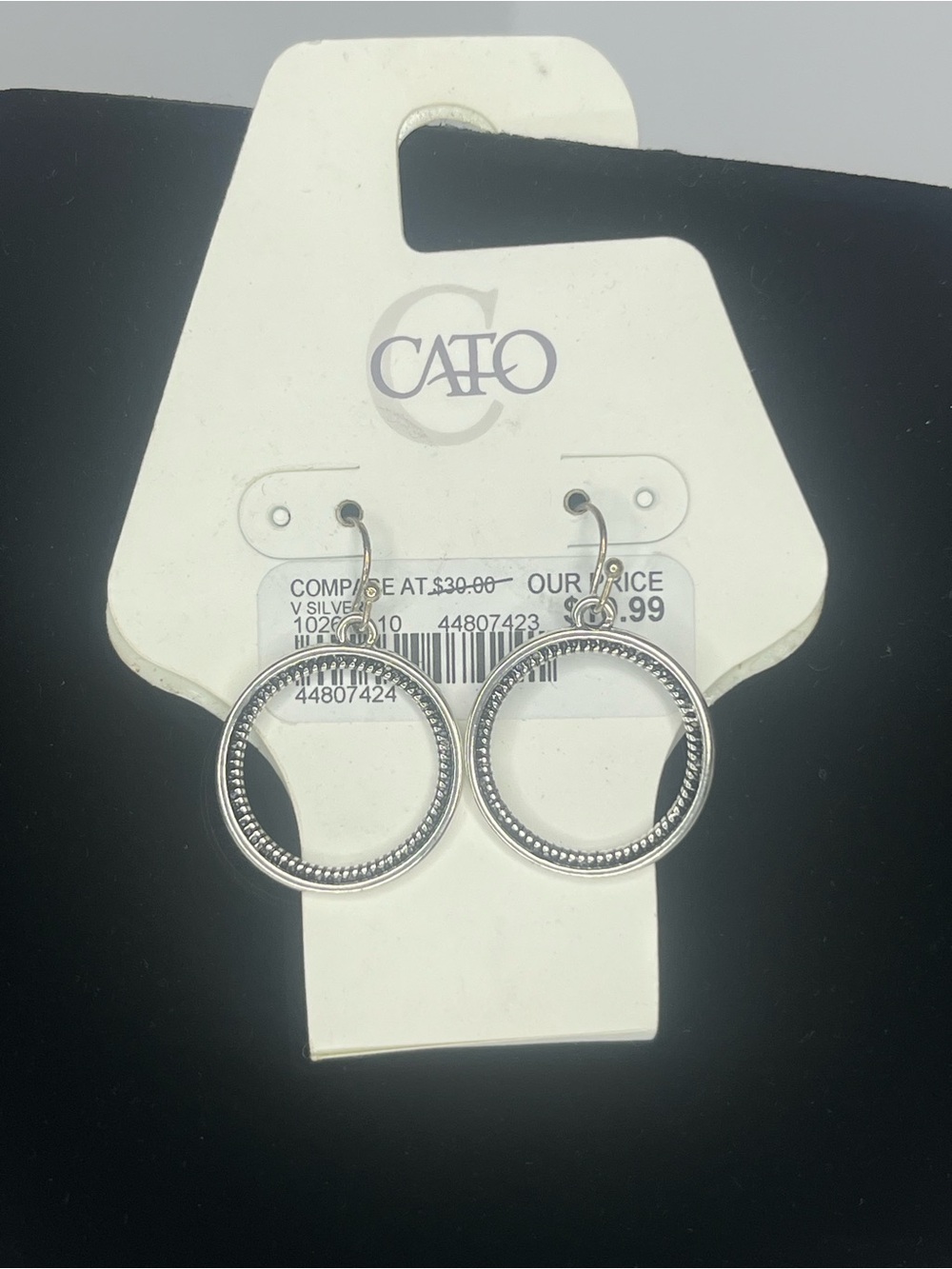 Cato Silver Textured Open Circle Drop Earrings
